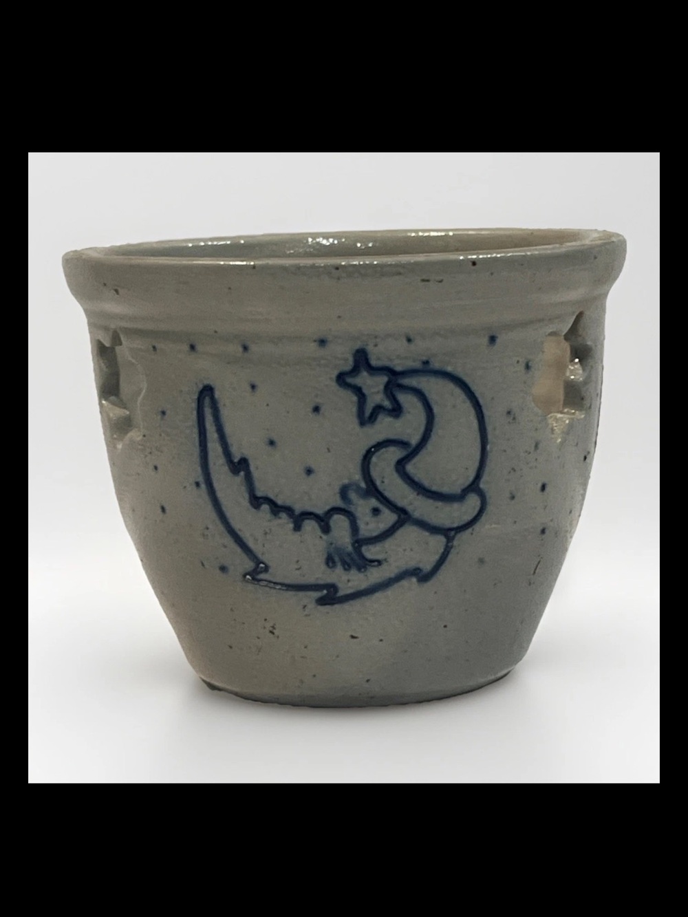 Eldreth Pottery  Salt Glazed Pot Moon And Stars Stoneware Flower planter   2000